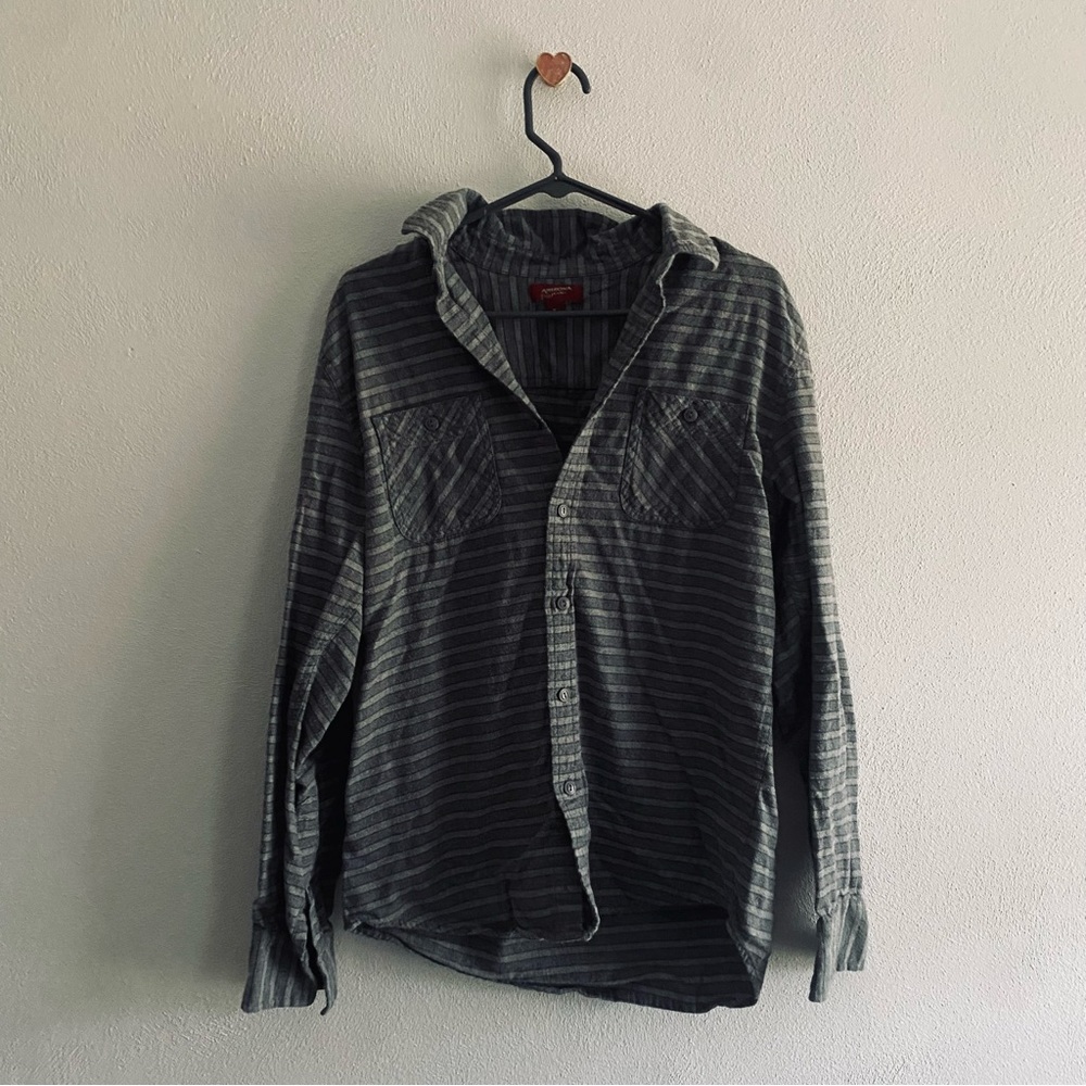 Arizona Jean Company gray striped button down shirt